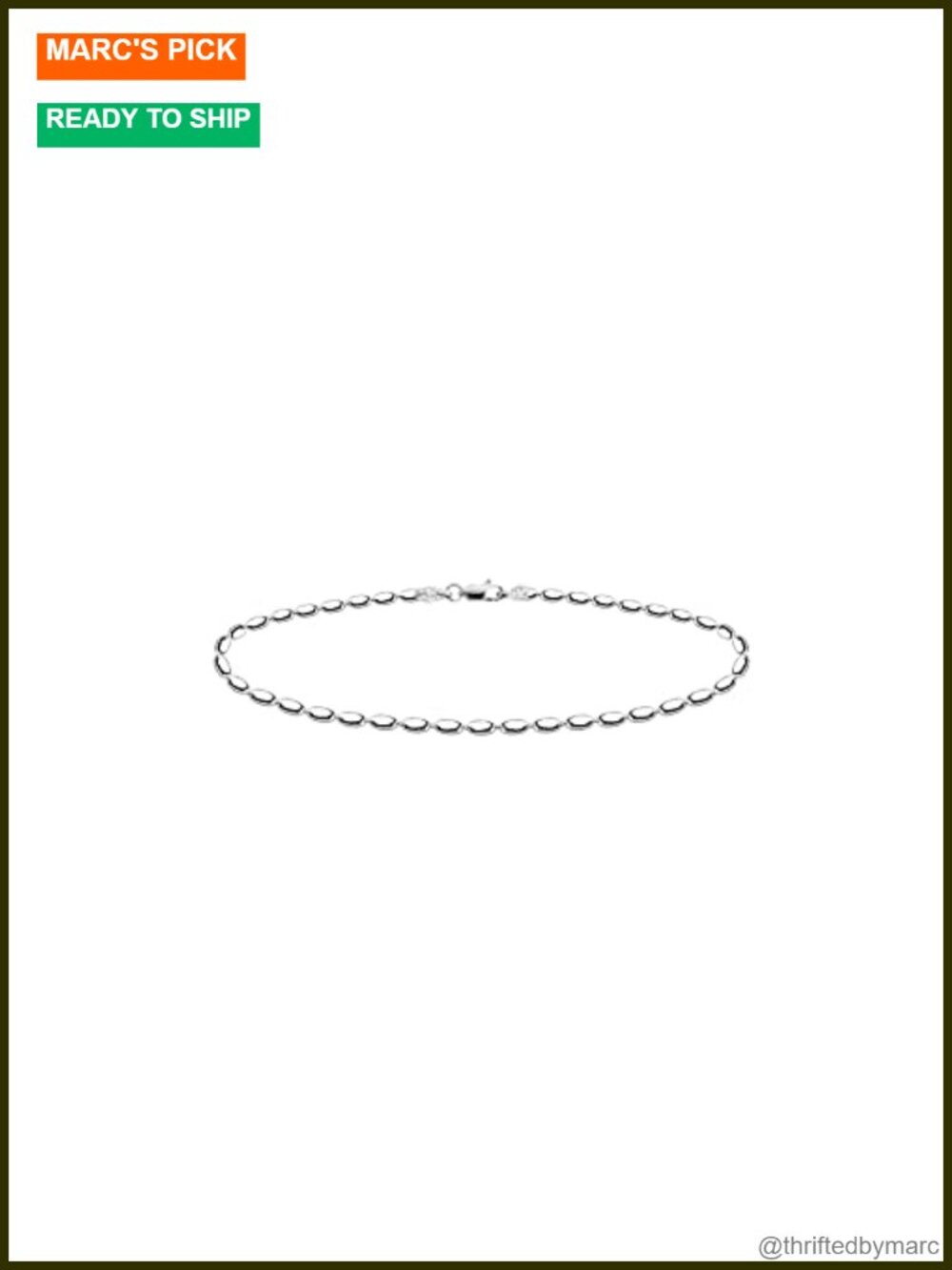 925 Sterling Silver Oval Rice Bead Anklet, Diamond Cut, Lobster Clasp